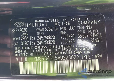 2021 Hyundai Palisade Sel z USA, uszkodzony, nr VIN KM8R34HE5MU223022